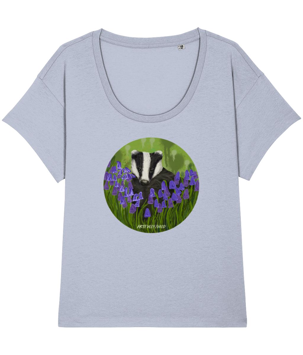 BADGER IN BLUEBELLS Organic Chiller T-Shirt [WOMEN]