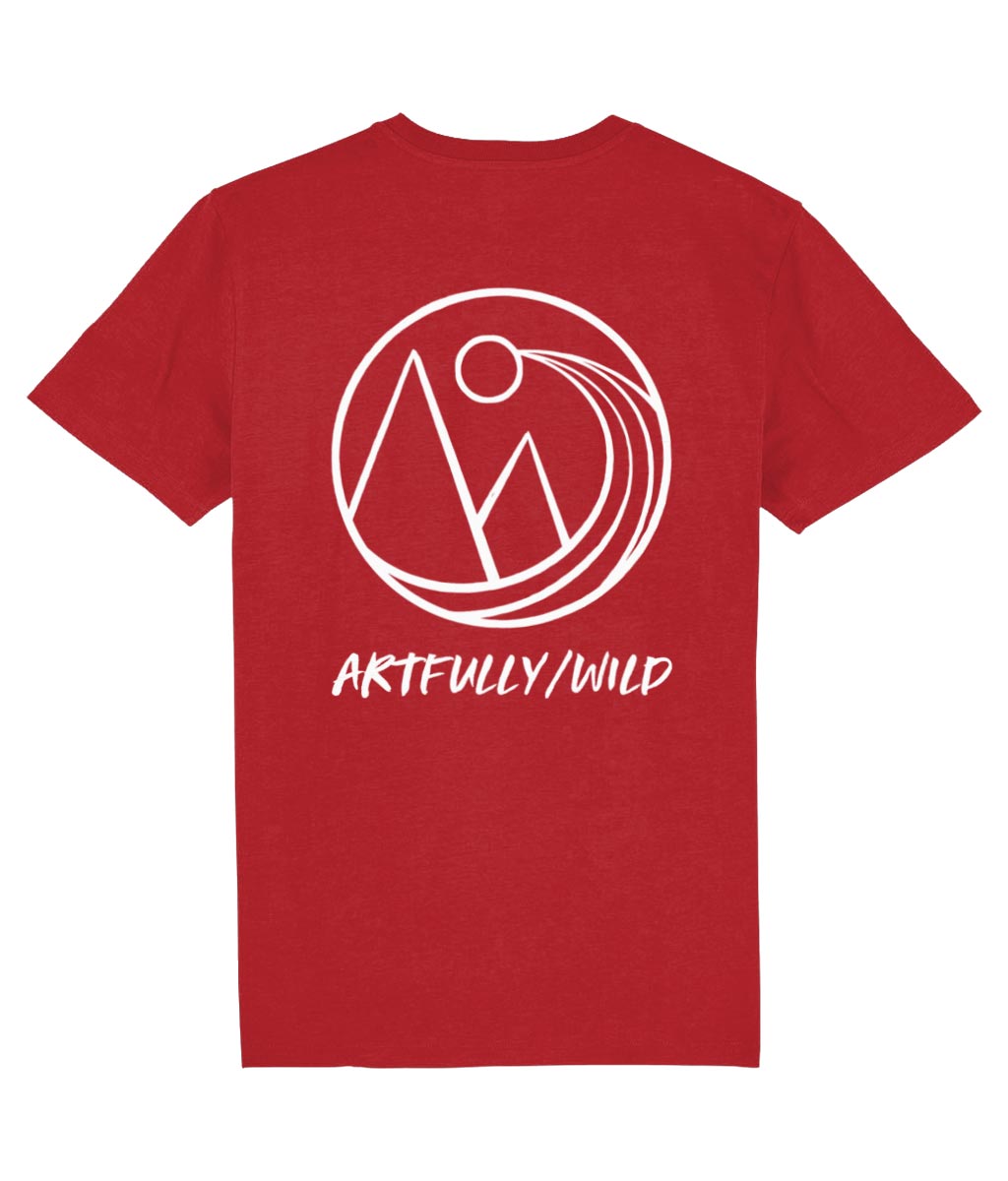 ARTFULLY WILD Back Print on Bright Red Organic T-Shirt. Unisex/Women/Men. Nature-inspired Illustration Icon by Artfully/Wild UK.